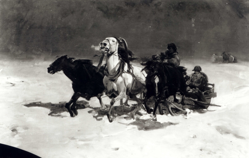 Alfred Wierusz-Kowalski (1849-1916), „Zima – Odwrót Napoleona spod Moskwy”, olej na płótnie, 80 x 122 cm, fot. www.kolekcje.mkidn.gov.pl